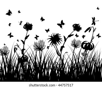 Vector grass silhouettes background. All objects are separated.