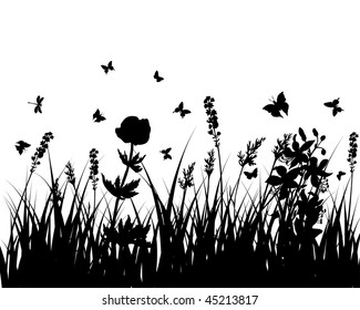 Vector grass silhouettes background. All objects are separated.