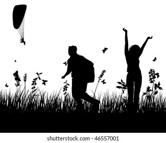 Vector grass silhouettes background. All objects are separated.