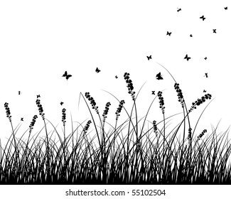 Vector grass silhouettes background. All objects are separated.