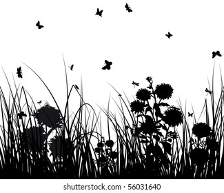 Vector grass silhouettes background. All objects are separated.