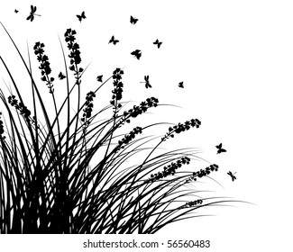 Vector grass silhouettes background. All objects are separated.