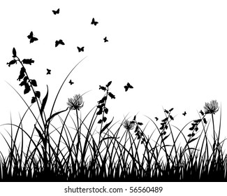 Vector grass silhouettes background. All objects are separated.
