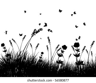 Vector grass silhouettes background. All objects are separated.