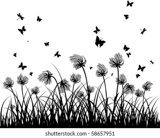 Vector grass silhouettes background. All objects are separated.