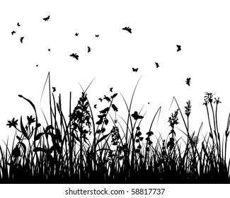 Vector grass silhouettes background. All objects are separated.