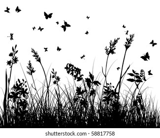 Vector grass silhouettes background. All objects are separated.