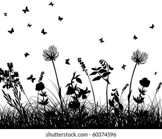 Vector grass silhouettes background. All objects are separated.