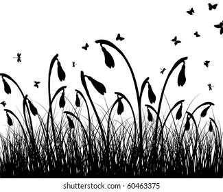 Vector grass silhouettes background. All objects are separated.