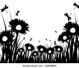 Vector grass silhouettes background. All objects are separated.