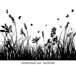 Vector grass silhouettes background. All objects are separated.