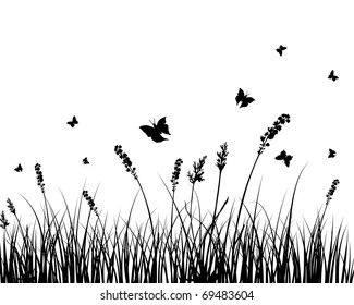 Vector grass silhouettes background. All objects are separated.