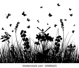 Vector grass silhouettes background. All objects are separated.