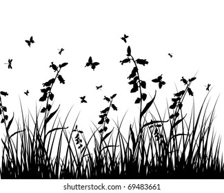 Vector grass silhouettes background. All objects are separated.