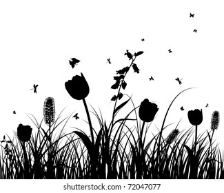 Vector grass silhouettes background. All objects are separated.
