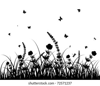 Vector grass silhouettes background. All objects are separated.