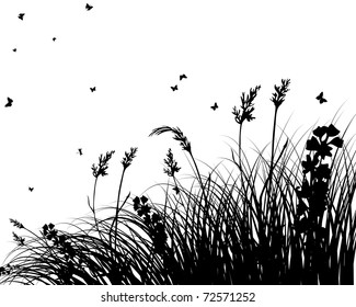 Vector grass silhouettes background. All objects are separated.