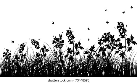 Vector grass silhouettes background. All objects are separated.