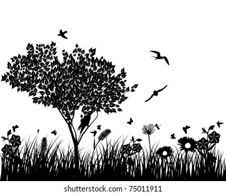 Vector grass silhouettes background. All objects are separated.