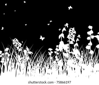 Vector grass silhouettes background. All objects are separated.