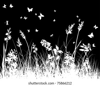 Vector grass silhouettes background. All objects are separated.