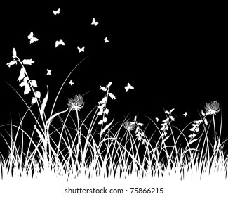 Vector grass silhouettes background. All objects are separated.