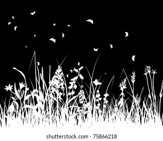 Vector grass silhouettes background. All objects are separated.