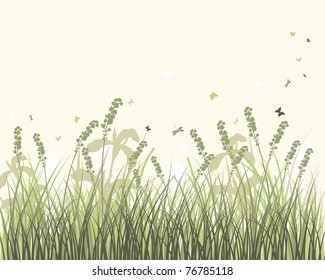 Vector grass silhouettes background. All objects are separated.