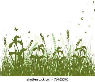Vector grass silhouettes background. All objects are separated.
