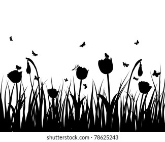 Vector grass silhouettes background. All objects are separated.