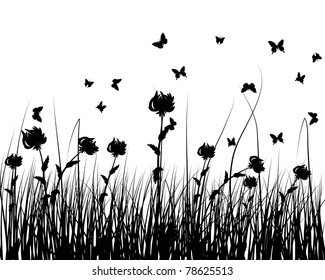 Vector grass silhouettes background. All objects are separated.