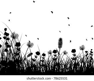 Vector grass silhouettes background. All objects are separated.