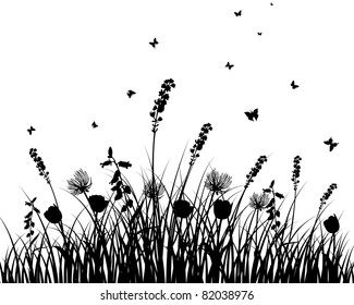 Vector grass silhouettes background. All objects are separated.