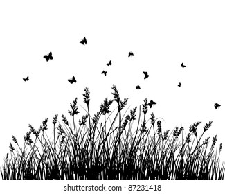 Vector grass silhouettes background. All objects are separated.