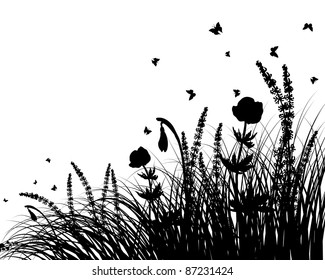 Vector grass silhouettes background. All objects are separated.