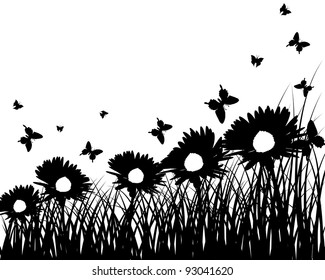 Vector grass silhouettes background. All objects are separated.