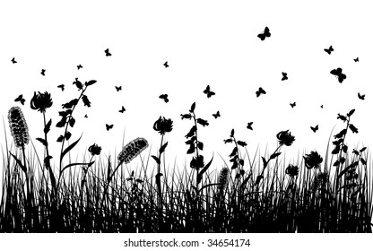 Vector grass silhouettes background for design use. 16:10