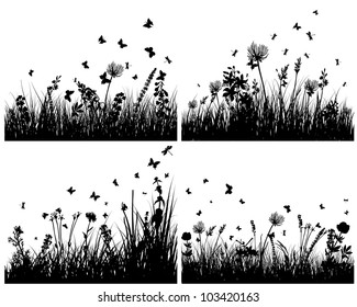 Vector grass silhouettes background set. All objects are separated.