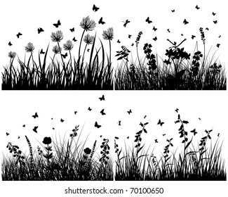 Vector grass silhouettes background set. All objects are separated.