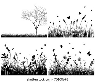 Vector grass silhouettes background set. All objects are separated.