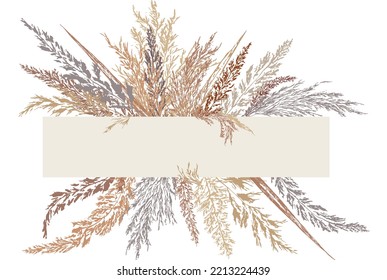 Vector grass silhouettes frame border pastel colors on white background, can be used for scrapbooking or design, mask added