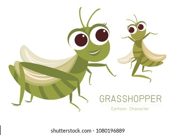 Vector Grasshopper Cartoon Character design Cute style concept.