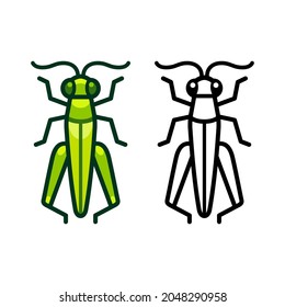 Vector grasshopper icon or logo. Color and black and white symbol. Simple flat design illustration.