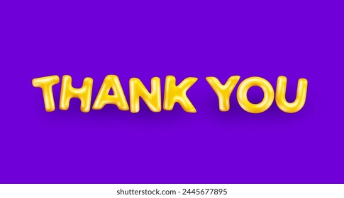 Vector gratitude illustration of cartoon golden color word thank you with shadow. 3d style design of shine letter thank you on color background for web, site, banner, card