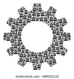 Vector grave icons are arranged into cog collage. Mechanics design concept constructed from grave icons.