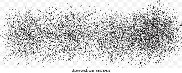 Vector gravel elements isolated on white background. Black isolated confetti pieces randomly flying in the air. Vector gravel concept. Black glitter isolated on transparent wide background, vector.