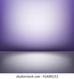 Vector gray abstract illustration background of purple gradient wall and flat grey floor in empty spacious room interior.