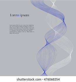 Vector gray background with abstract waves of blue and white colors