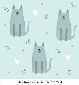 Vector gray background with cats. It can be used for printing on fabric for children