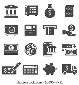 Vector gray bank icons set on white background